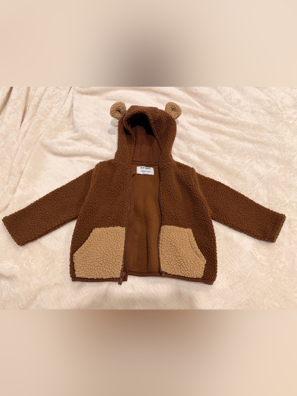 Old Navy Brown and Tan Sherpa Hooded Jacket